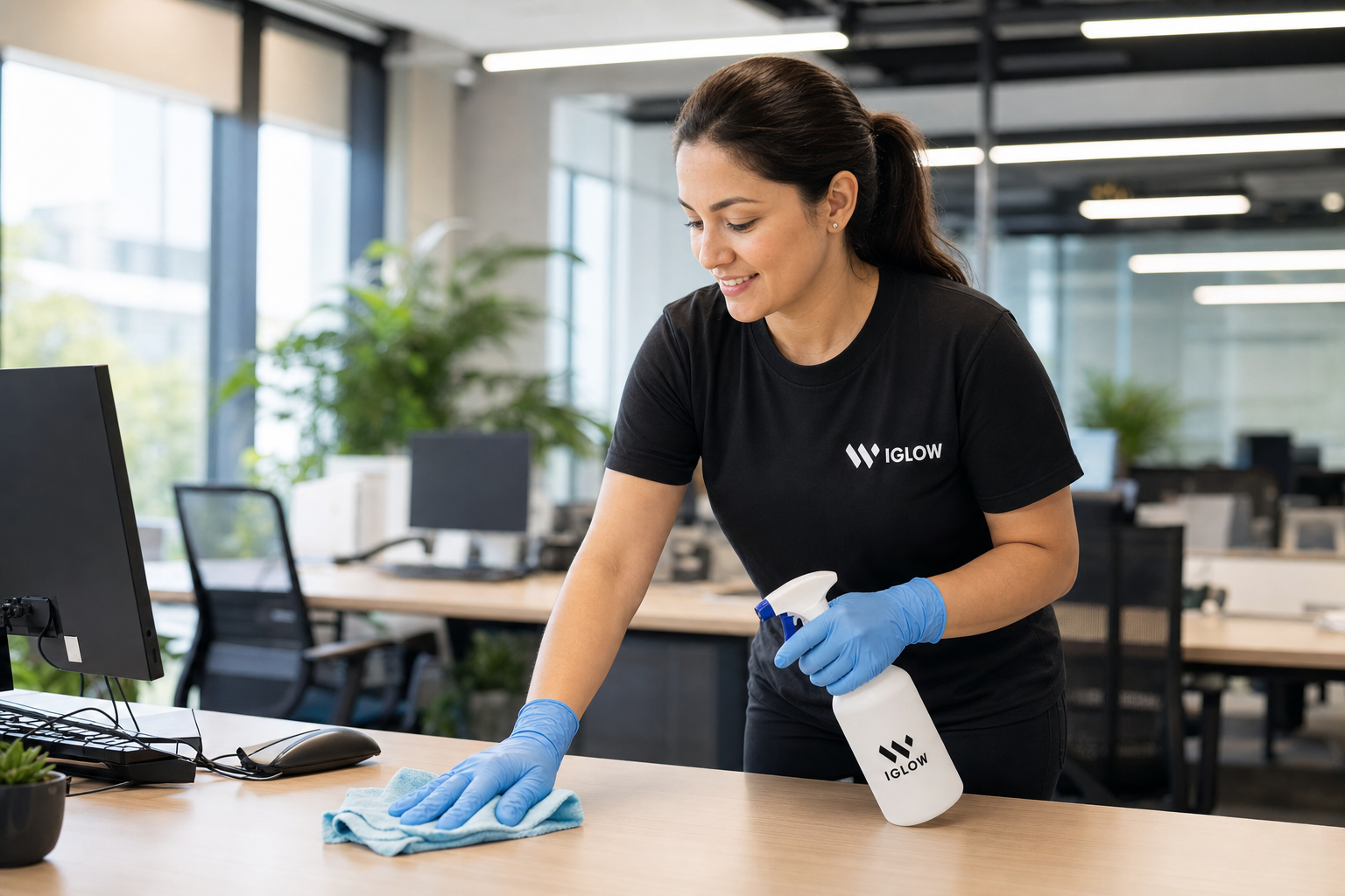 Iglow professional cleaning a corporate office in Madrid