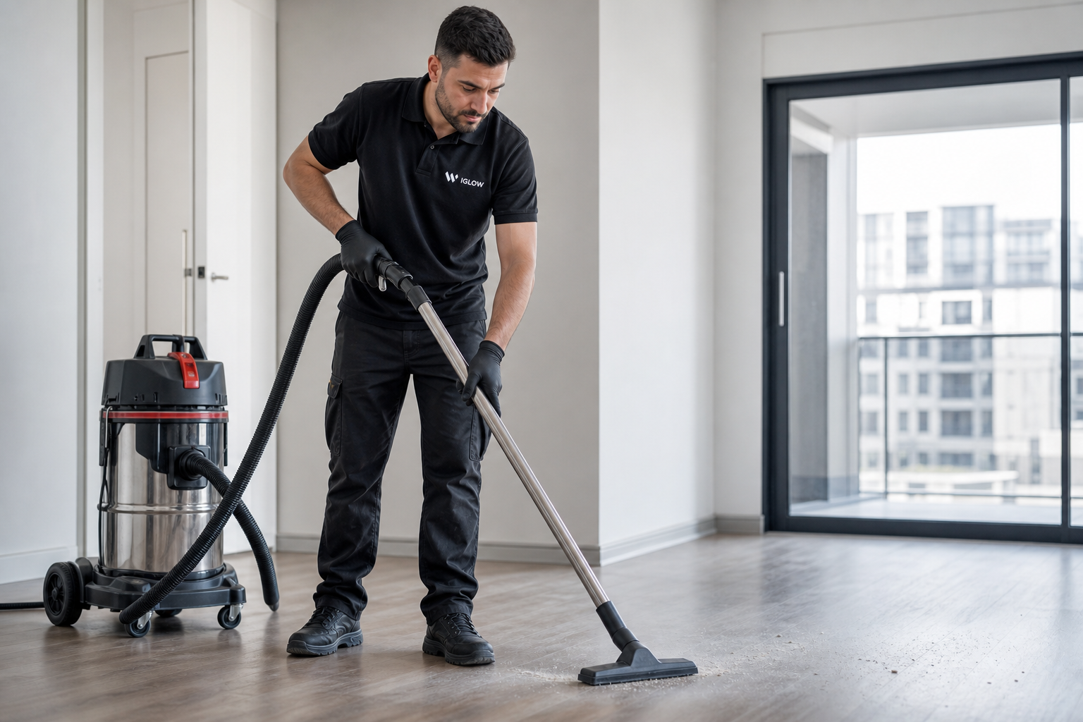 Iglow team carrying out post-construction cleaning in a Madrid home